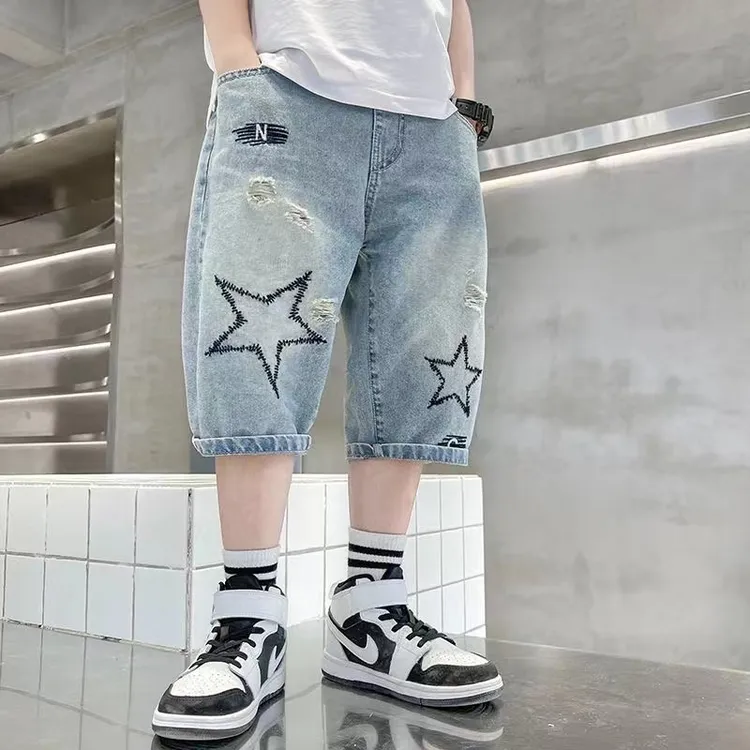 男童夏季牛仔裤2024新款男孩中大童宽松五分裤儿童节百搭中裤潮
