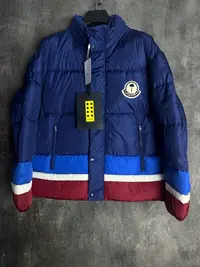 全新未使用/Moncler Palm Angles椰树蓝红白条纹拼接羽绒服  