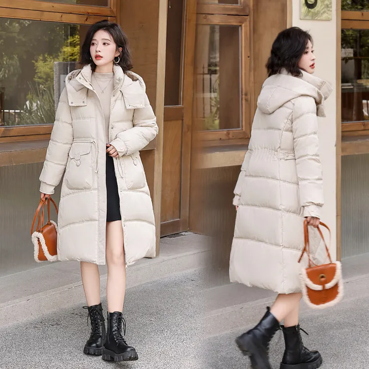 中长款棉服女显瘦连帽加厚棉袄过膝冬季女士收腰修身保暖气质棉衣