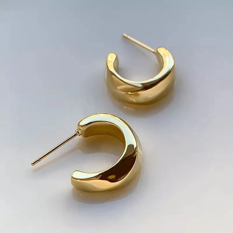 铜合金耳饰 纯银针法式气质轻奢时尚百搭小众简约金色设计感耳钉