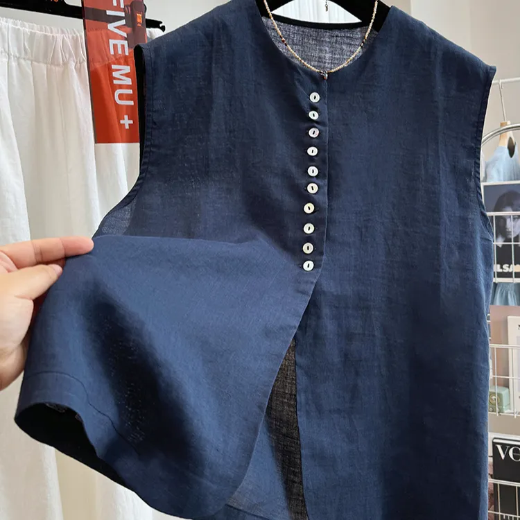 9860衬衫百搭圆领外穿显瘦百搭休闲女夏季薄无袖上衣别致气质女