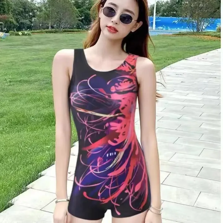 夏季女运动款网红新款保守专业连体平角游泳馆专用显瘦泡温泉泳装