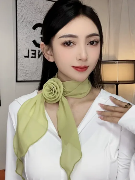 夏季新款玫瑰花朵薄款丝巾女雪纺纱透气百搭遮颈纹装饰丝巾