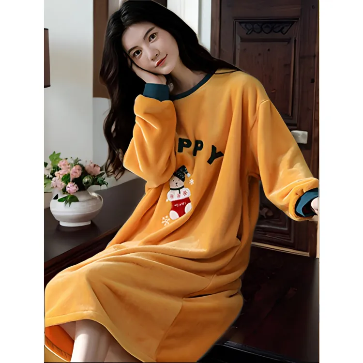 秋冬珊瑚绒睡裙女冬季长款睡衣加绒加厚法兰绒家居服2025新款爆款