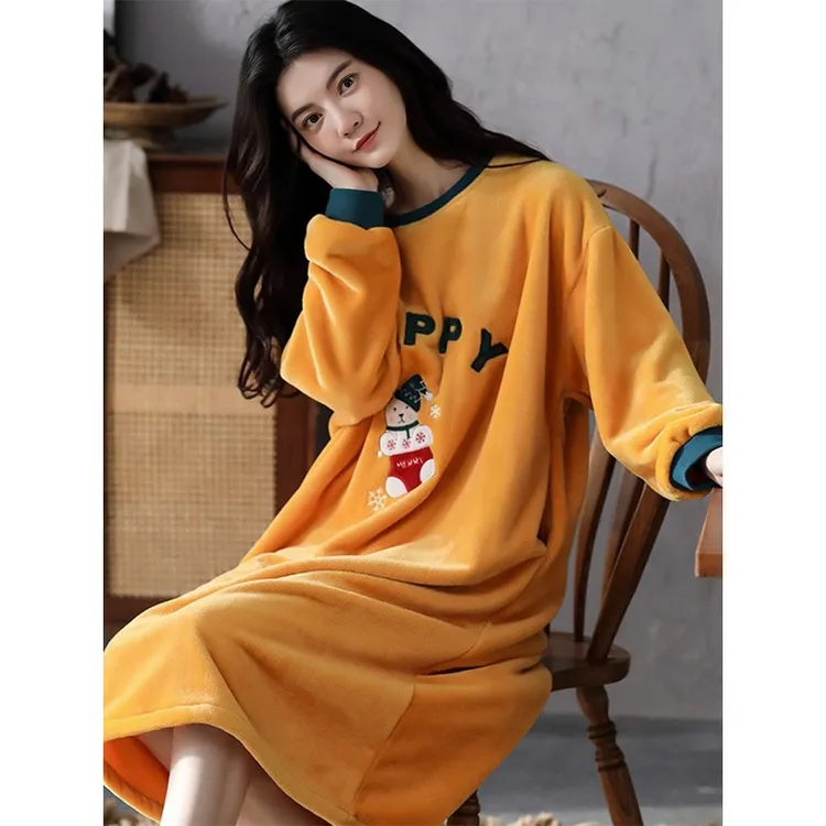 珊瑚绒睡裙女冬季长款卡通保暖睡衣睡袍2025加绒加厚法兰绒家居服