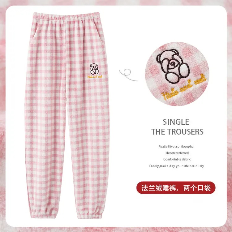 珊瑚绒单长裤冬季保暖束口韩版家居裤卡通女款暖暖裤可外穿法莱绒