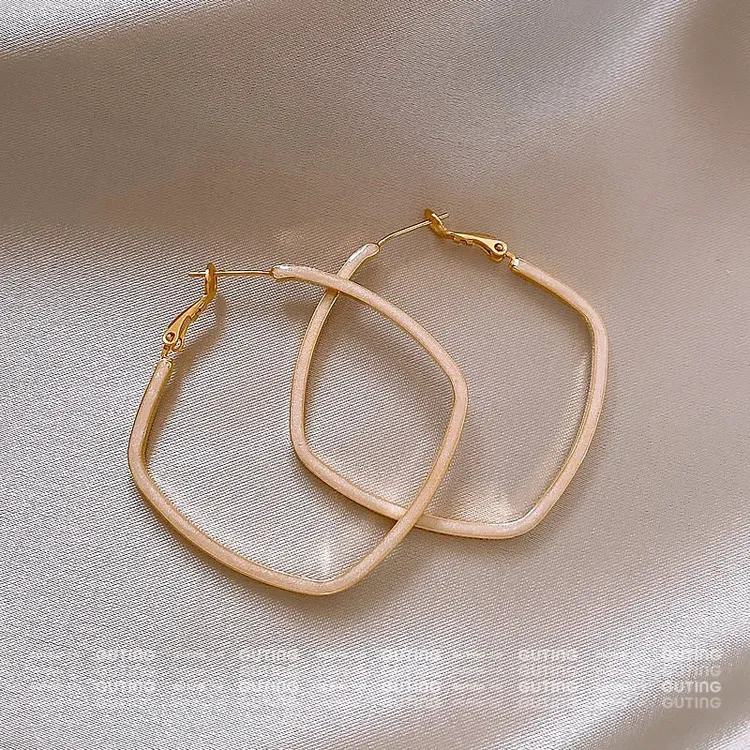 铜合金耳饰 13533手工方形耳环夸张大耳圈时尚港风素圈女韩版耳饰