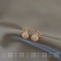 铜合金合成锆石耳饰 9668新年重工钱袋子耳钉精致耳环女轻奢耳饰