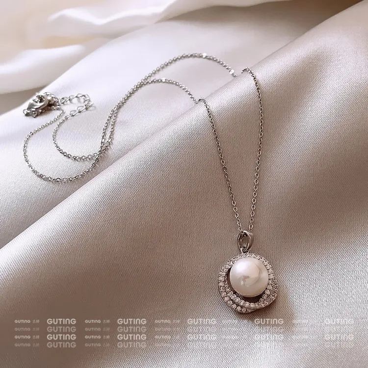 铜合金项链 4507高端珠吊坠项链轻奢法式颈链气质瑞丽精致锁骨链