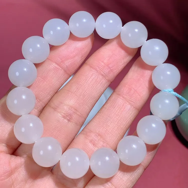 高品质和田玉羊脂白玉圆珠手串圆珠12mm手链手串和田玉白玉串饰