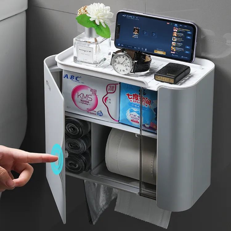 卫生间纸巾盒厕所抽纸手纸收纳盒厕纸家用挂壁式免打孔防水置物架