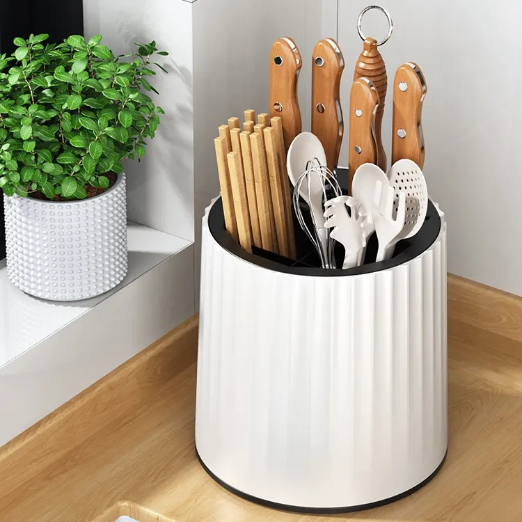 台面多功能旋转刀架筷子笼刀具勺一体家用厨房收纳盒沥水置物架子