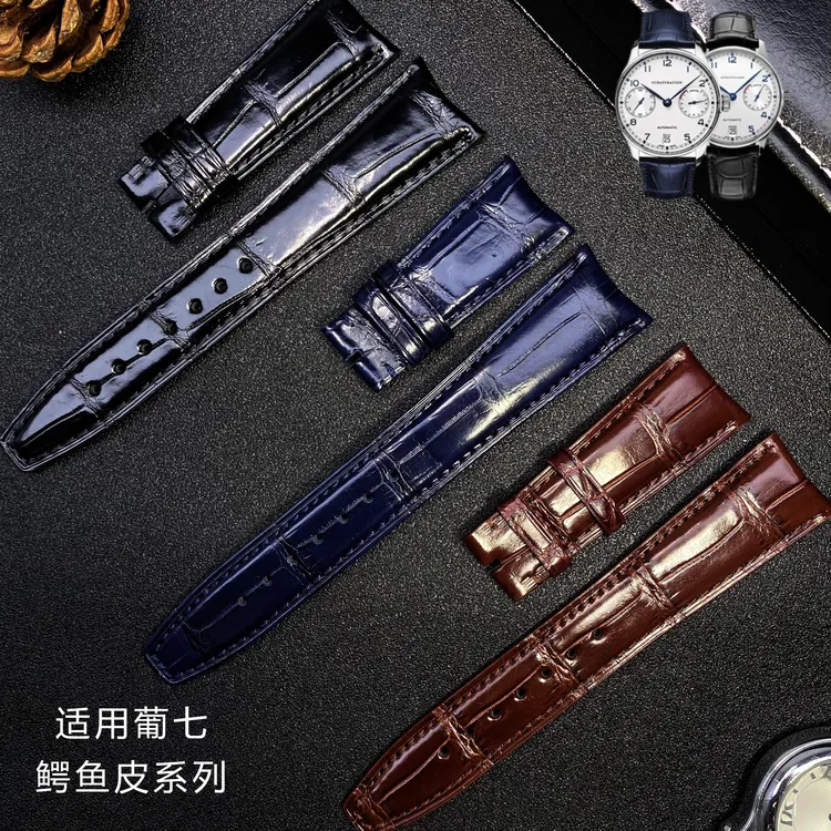 适用万国表带真皮男鳄鱼皮带原款IWC葡萄牙7葡计葡七柏涛菲诺