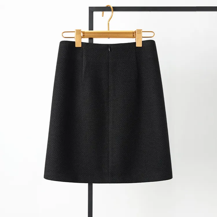 黑色毛呢短裙小香风a字半身裙女秋冬高腰显瘦小个子包臀一步裙子