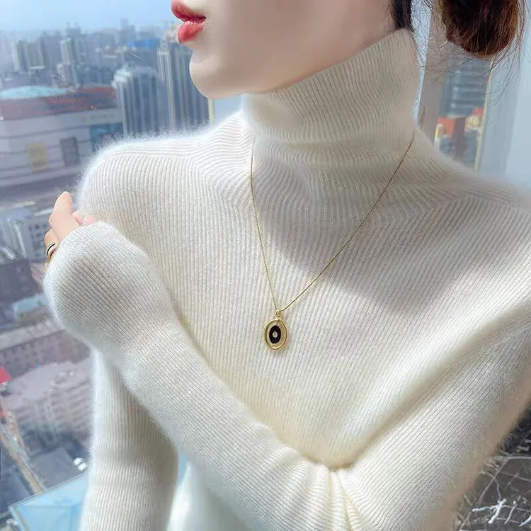 鄂尔多斯市高档新款一线成衣女软糯百搭修身毛衣秋冬款高领打底衫