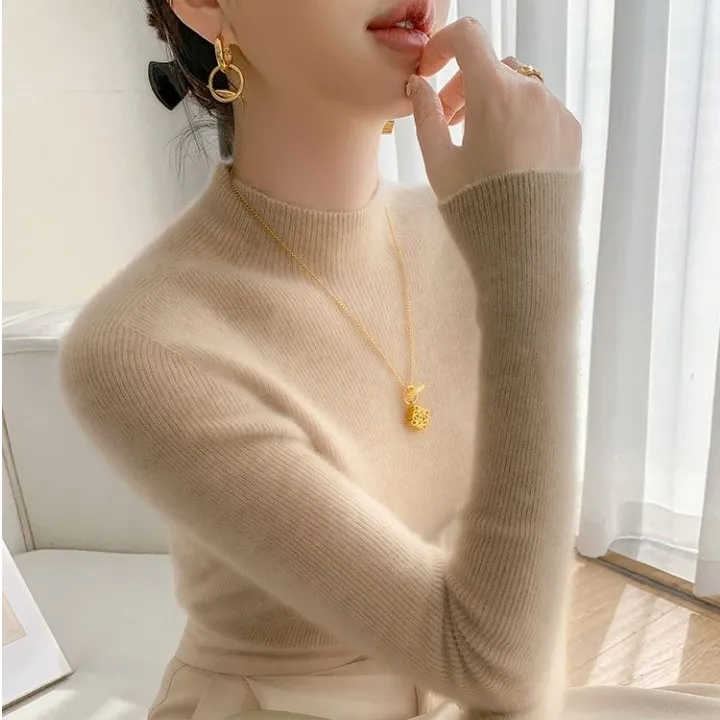 鄂尔多斯市高档无缝一线成衣女半高领修身显瘦秋冬打底衫纯色毛衣