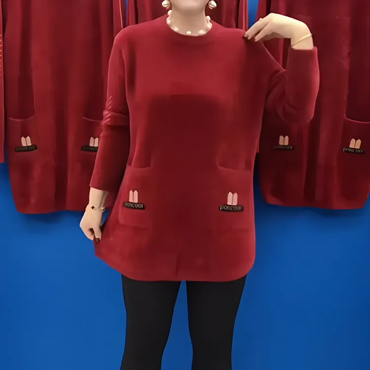 气质妈妈冬装加厚中长款纯色针织打底衫新款长袖宽松保暖针织上衣