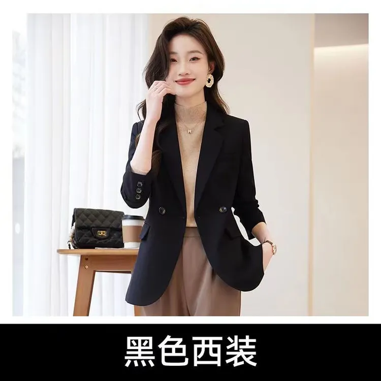 春季薄款气质西装外套女双排扣设计百搭修身小西服上衣