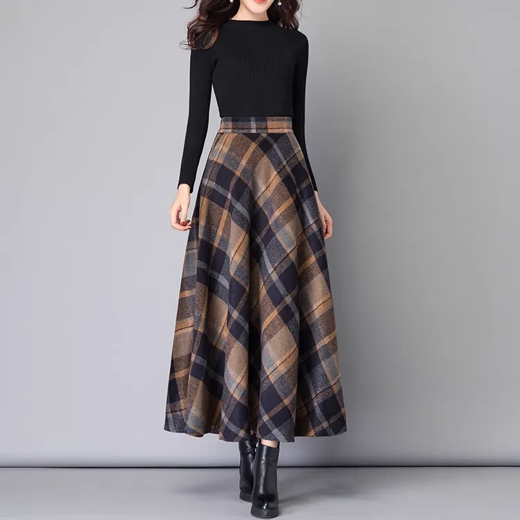 【裙长80/100可选秋冬毛呢半身裙收腰显瘦大摆裙高腰大码A字裙长裙