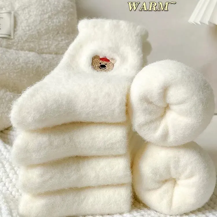 【5双装】冬季加绒加厚保暖家居可爱地板袜卡通女款睡眠中筒袜子