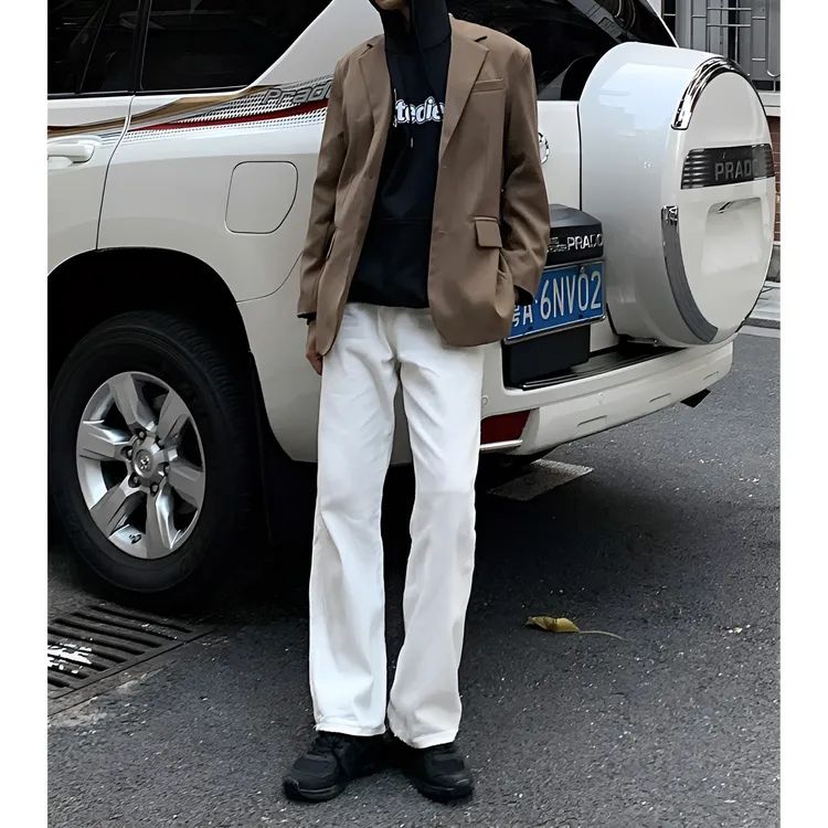 美式vibe风白色微喇牛仔裤夏季痞帅复古高品质显瘦显高垂感裤子男