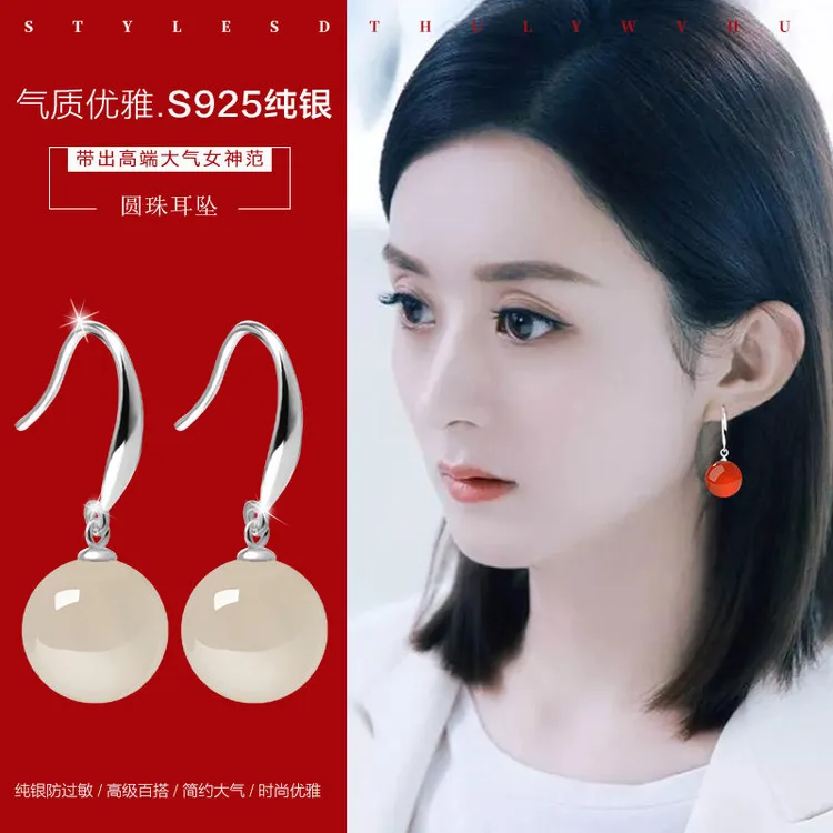 耳环s925纯银防过敏气质短款女优雅耳坠耳钩网红时尚玛瑙爆款