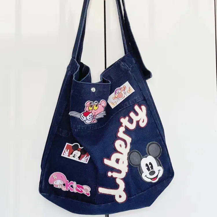 孤品系列牛仔包蓝色深蓝黑色时尚卡通休闲斜跨包大号单肩包 微瑕