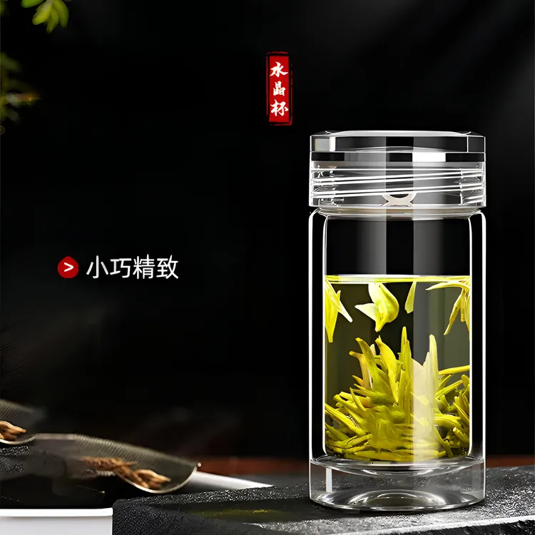 迷你玻璃杯高档双层隔热加厚茶杯便携男士矮胖杯泡茶杯透明女水杯