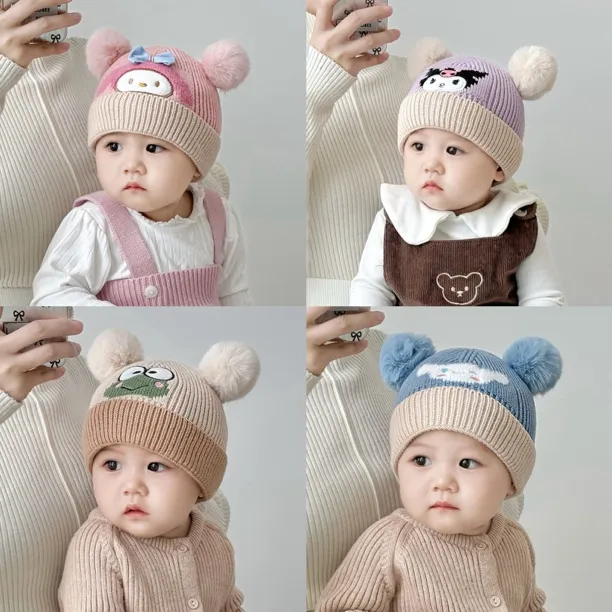宝宝帽子秋冬季婴儿卡通毛线帽男女儿童可爱针织帽护耳保暖套头帽