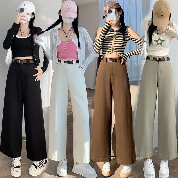 【秋季新款】100%棉高档定制休闲阔腿裤小个子九分直筒裤女