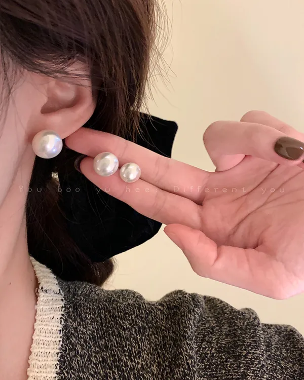 925银仿珍珠耳饰 气质馒头珠耳钉小众简约网红设计感耳夹精致百搭