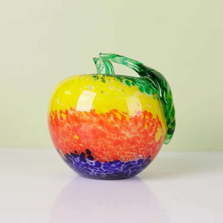 家居摆件琉璃黄绿花粒彩虹苹果LL0057