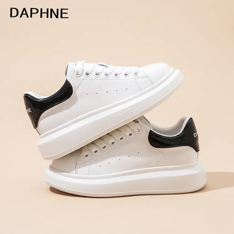 Daphne/达芙妮琥珀流光风真皮小白鞋2025秋爆款厚底增高休闲女鞋