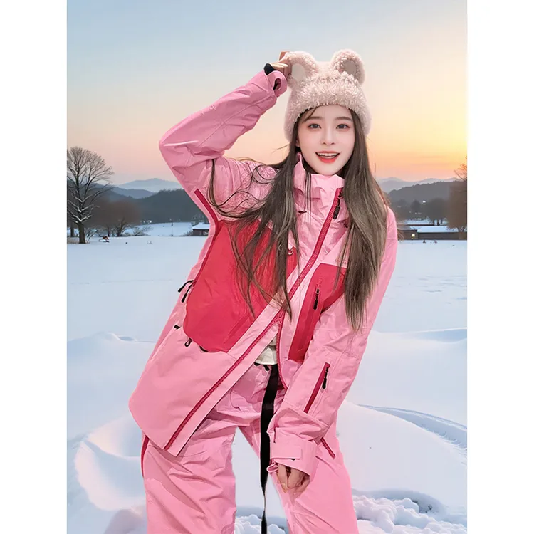临典LDAB粉色滑雪服套装女2025冬新款加厚防风防水高级感单板雪服