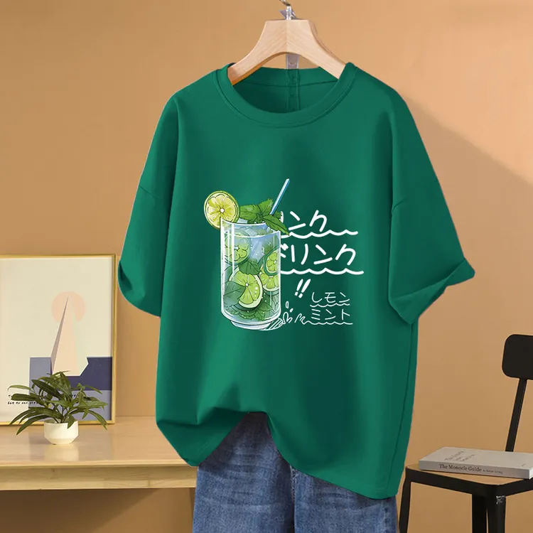 美式复古宽松纯棉短袖t恤女装2023新款夏季胖mm休闲百搭正肩上衣