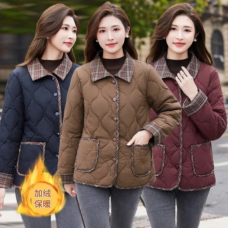 新款爆款中年妈妈装棉衣轻便加绒加棉保暖时尚洋气加绒加厚棉衣