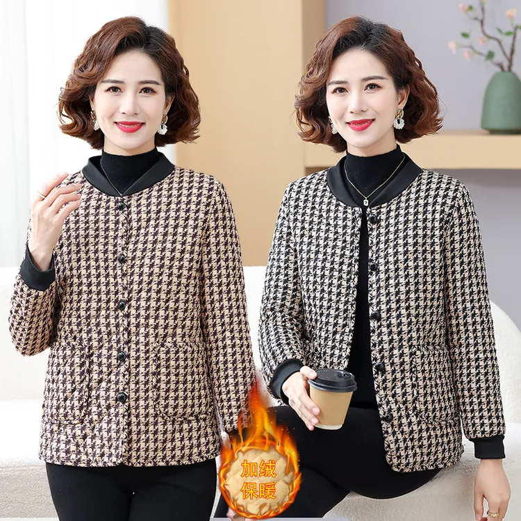 中老年人轻便棉袄洋气小香风立领小棉妈妈装休闲时尚百搭新款外套