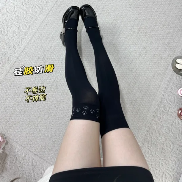 【微压力带硅胶防滑】日系天鹅绒加长JK过膝袜纯欲猫爪硅胶不掉筒女