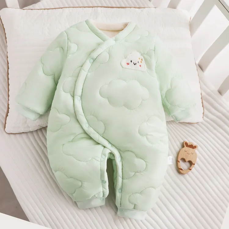 防水冬季婴儿加绒棉袄加棉加厚宝宝连体棉服0-12个月新生儿棉衣