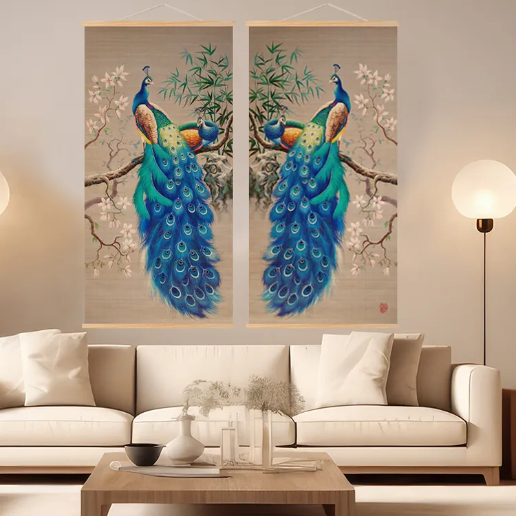 【春见孔雀】非遗竹画孔雀竹丝画玄关画环保装饰画新中式纯手工编织