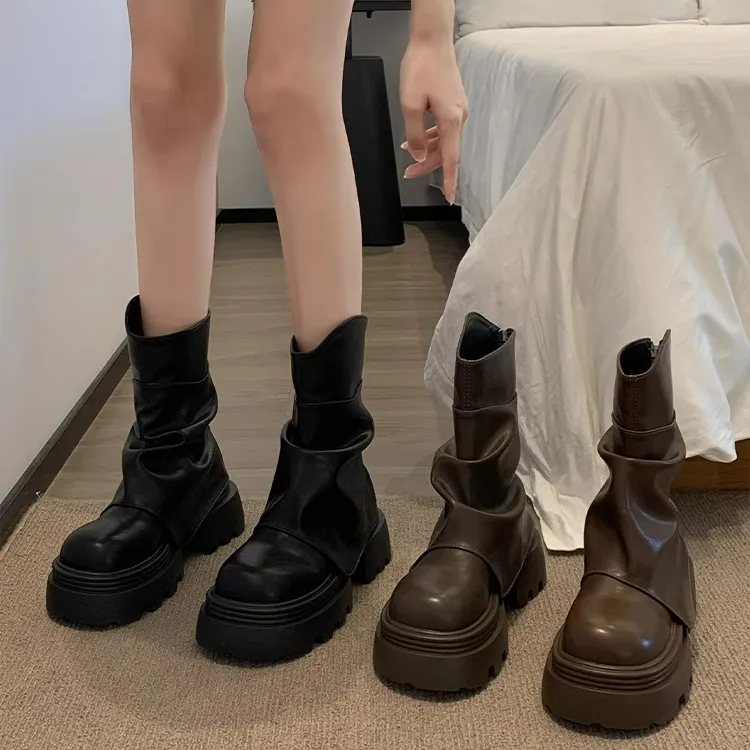 英伦风女款裤管靴2025早秋季百搭网红时尚潮流炸街粗跟机车短靴子