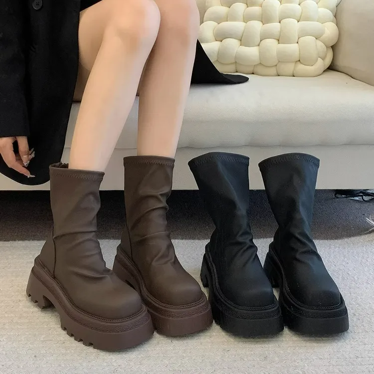 小个子厚底显瘦马丁靴女款2025网红春秋季法式百搭英伦风瘦瘦弹力