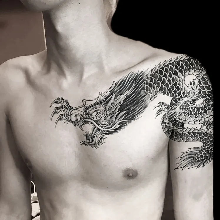 过肩龙，宽22长32厘米，贴右边的，拍一送一草本纹身贴纸