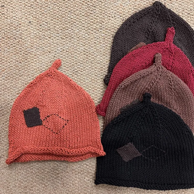 麻线手工针织补丁秋冬帽护耳帽