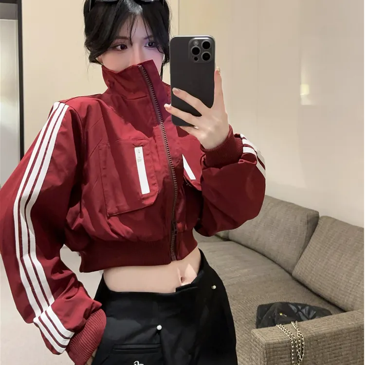 美式立领外套女宽松休闲短款机车棒球服上衣女爵士舞跳舞服装