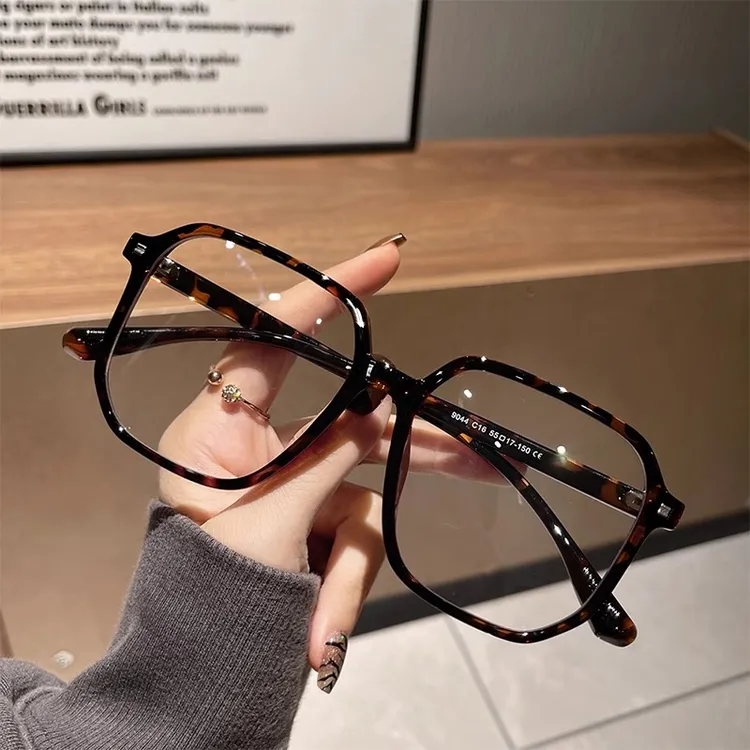复古豹纹眼镜近视可配度数女大框素颜显脸小防蓝光超轻变色平光镜