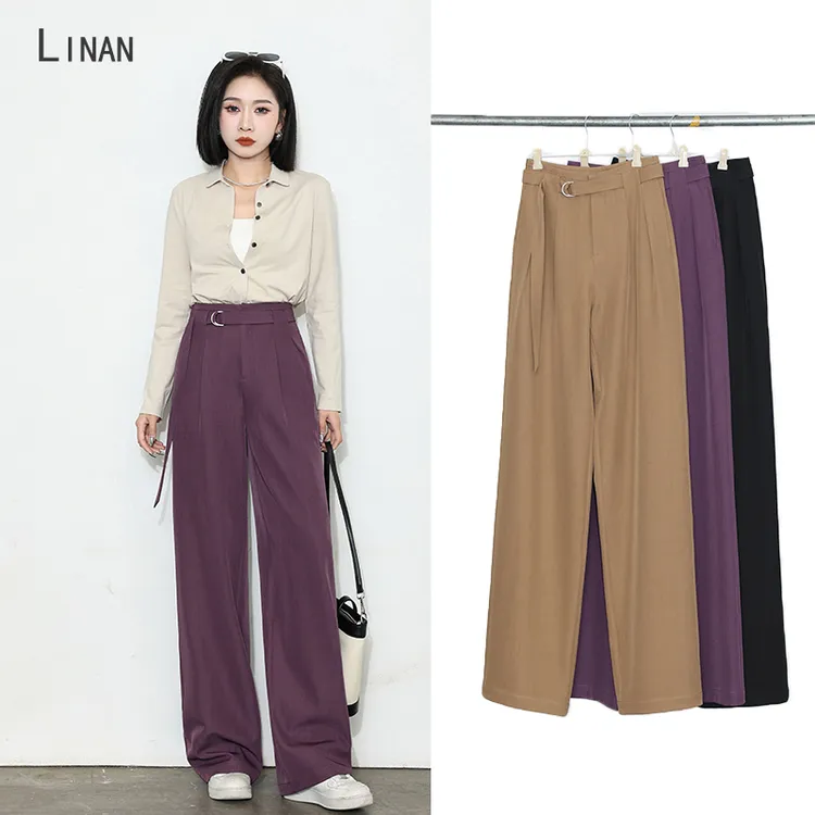 2024春款空气褶裥裤潇洒干练垂感免烫高腰显瘦遮胯直筒阔腿裤女子