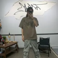 不终朝夏新款烧花破洞T恤拼接圆领国潮设计师定制款宽松百搭男士