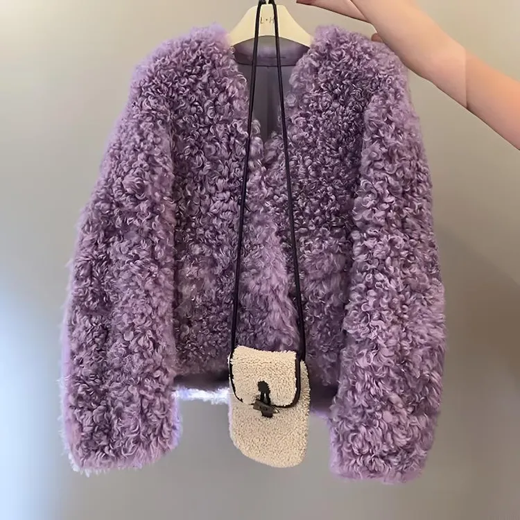 2024秋冬新款毛毛外套女今年流行漂亮高级感短款紫色时尚外套潮