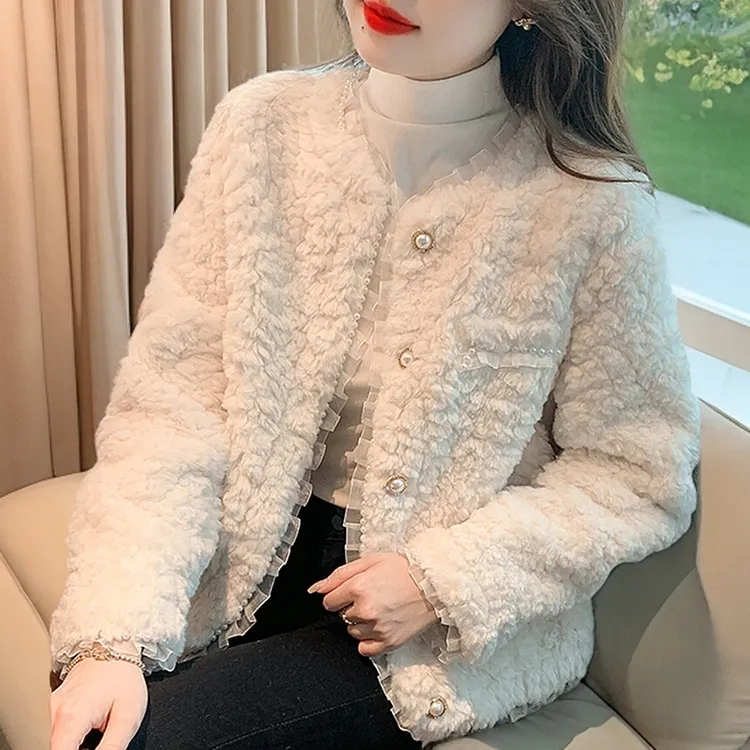 韩版小香风洋气毛绒外套女秋冬2024加厚冬季女士新款开衫短款上衣